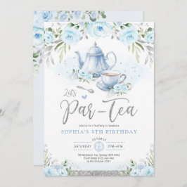 Let's Par-Tea Silver Baby Blue Birthday Tea Party Einladung