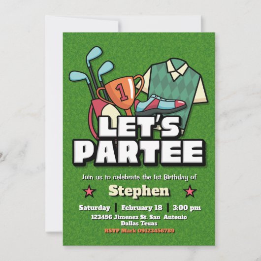 Lets Partee - Golf Birthday Invitation Einladung (Vorderseite)