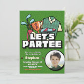 Lets Partee - Golf Birthday Invitation with Photo Einladung (Stehend Vorderseite)