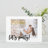 Let's Party Black Brush Script 4 Foto Verlobung Einladung (Stehend Vorderseite)