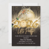 Lets Party Black Gold New Year Eve 2026 Invitation Einladung (Vorderseite)