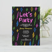 Let's Party Colorful 80's Retro Neon Birthday Einladung (Stehend Vorderseite)