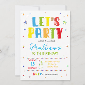 Let's party colorful birthday party einladung