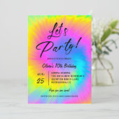 Let's Party Colorful Tie Dye birthday Einladung (Stehend Vorderseite)