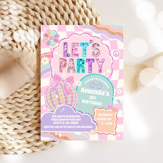 LET'S PARTY Disco Rainbow Birthday Invitation Einladung
