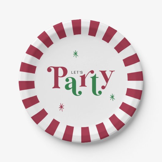 Let's Party Festive Retro Whimsical Red and Green Pappteller (Vorderseite)