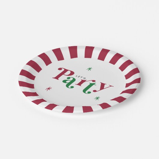 Let's Party Festive Retro Whimsical Red and Green Pappteller (Schrägansicht)