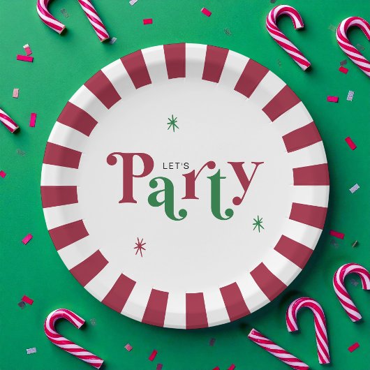 Let's Party Festive Retro Whimsical Red and Green Pappteller