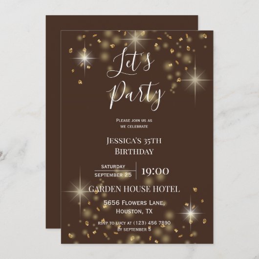 "Let's Party" Glitzer & Glitzern Geburtstag Einladung (Vorne/Hinten)