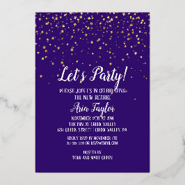 Let's Party Gold Confetti|Lila Rückgabe Gold Folieneinladung