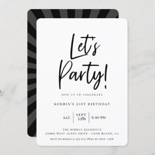 Let's Party Modern Black Script Geburtstag Einladung