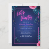 Let's Party Neon Electric Pink Birthday  Einladung (Vorderseite)