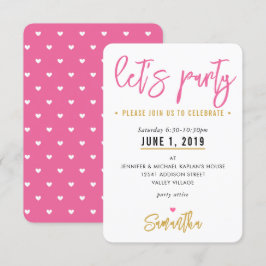 LET'S PARTY niedlich hübsche, rosa, weiße Herzen G RSVP Karte