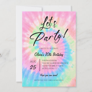 Let's Party, Pink Tie Dye birthday party Einladung