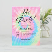 Let's Party, Pink Tie Dye birthday party Einladung (Stehend Vorderseite)