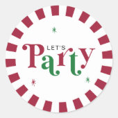 Let's Party Retro Whimsical Red and Green Runder Aufkleber (Vorderseite)