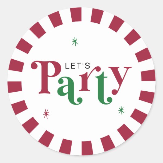 Let's Party Retro Whimsical Red and Green Runder Aufkleber (Vorderseite)