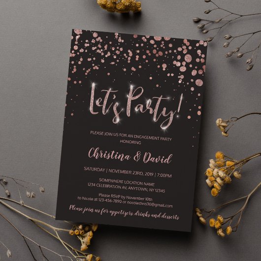 "Let's Party" Rose Gold Gray Elegante Verlobung Einladung
