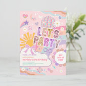 Lets Party Sun Rainbow Disco Birthday Invitation Einladung (Stehend Vorderseite)
