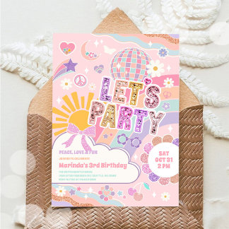 Lets Party Sun Rainbow Disco Birthday Invitation Einladung