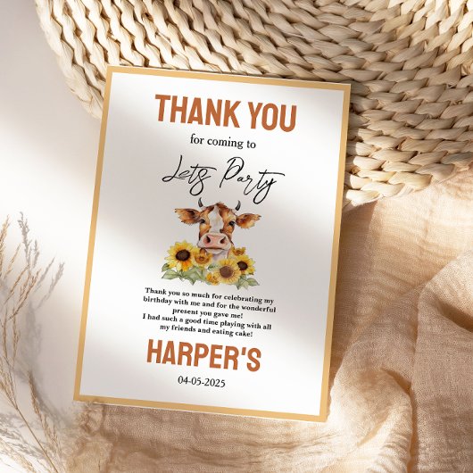 Let's Party Till the Cows Come Home 2nd Birthday Dankeskarte