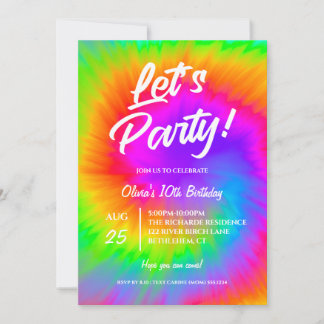Let's Party Vibrant Tie Dye  birthday party Einladung