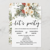 Let's Party Winter White Flowers Engagement Einladung (Vorne/Hinten)