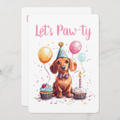Let's Pawty Birthday Dachshund Dogs Einladung (Vorne/Hinten)