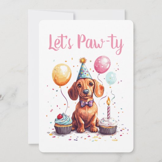 Let's Pawty Birthday Dachshund Dogs Einladung (Vorderseite)