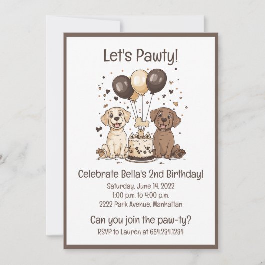 Let's Pawty Birthday Labrador Retriever Hunde Einladung (Vorderseite)