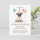 Let's Pawty Birthday Pug Dogs Cupcake Einladung (Stehend Vorderseite)