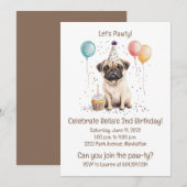 Let's Pawty Birthday Pug Dogs Cupcake Einladung (Vorne/Hinten)