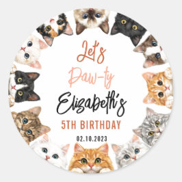 Let's Pawty Cat 5th Birthday | Custom Birthday Kid Runder Aufkleber