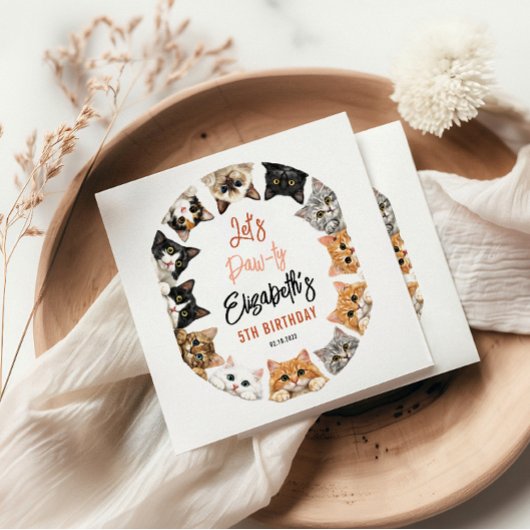 Let's Pawty Cat 5th Birthday | Custom Birthday Kid Serviette