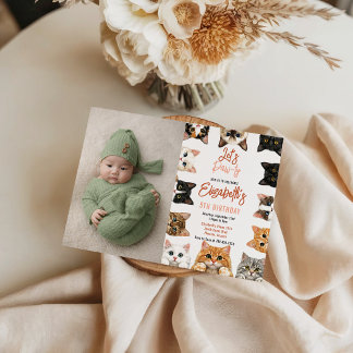 Let's Pawty Cat 5th Birthday | photo Birthday Kid Einladung