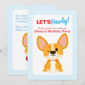 Let's Pawty Corgi Birthday Einladung (Vorne/Hinten)