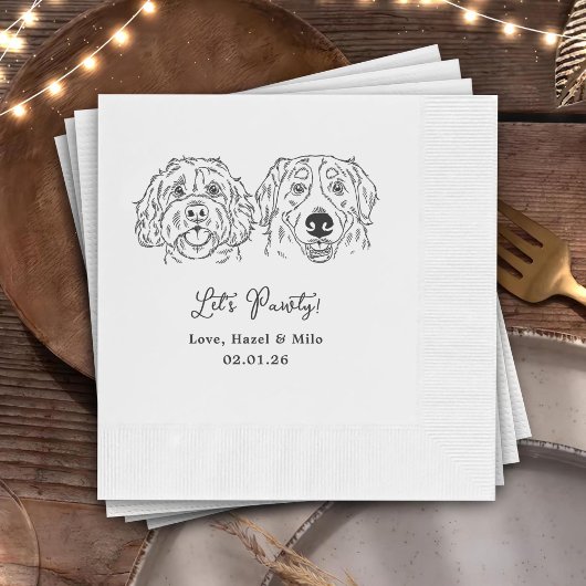 Let's Pawty Custom Dog Drawn Cocktail Wedding Serviette