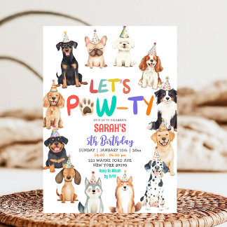 Let's Pawty Dog Lovers Pet Themed Kids Birthday Einladung