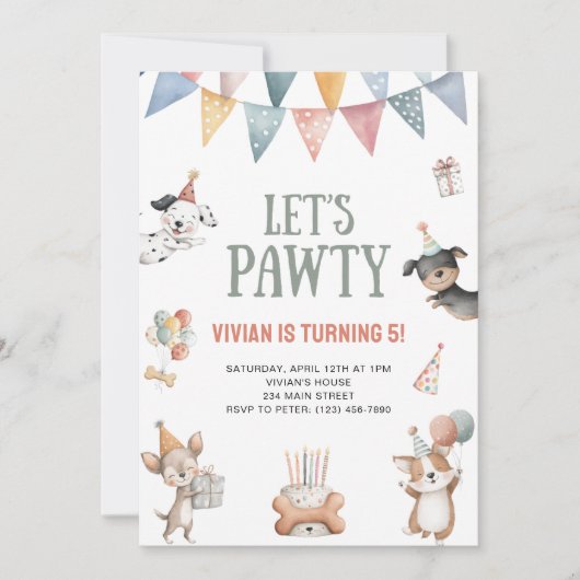 Let's Pawty Funny Dog Birthday Party Einladung (Vorderseite)