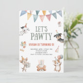 Let's Pawty Funny Dog Birthday Party Einladung (Stehend Vorderseite)