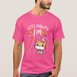 Let's Pawty Ich bin 7 Jahre alt Girl Cat Kitten 7t T-Shirt