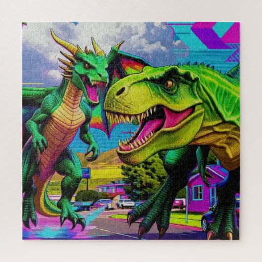 Lets Play - Grüner Drache und Dinosaurier Puzzle (Vertikal)