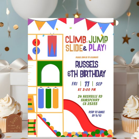 Let's Play Indoor Playground Birthday Invitation Einladung