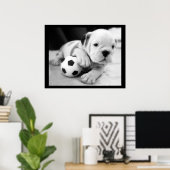 "Let's Play Soccer" English Bulldog Poster (Heimbüro)