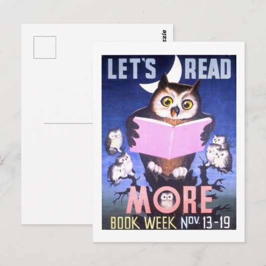 "Let's Read more" - Owl Book Week Postkarte (Vorne/Hinten)