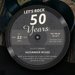 Let's Rock 50 Years Music LP Vintag 50. Geburtstag Einladung<br><div class="desc">Ein elegantes,  musikalisches,  lustiges Geburtstagsgeschenk-Einladungs-Template in Form eines Schallplatte mit musikalischen Noten,  das einen texturierten schwarz-grauen Hintergrund und den Titel "Let's Rock 50 Years" aufweist. Sie können diese Vorlage vollständig bearbeiten. Eine perfekte Geburtstagsfeier für einen Mann,  der Rock,  Musik und Gitarre Liebe,  auf seinem 50. Vater,  Mann,  Opa... </div>