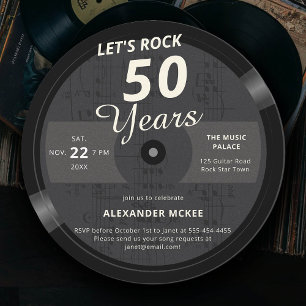 Let's Rock 50 Years Music LP Vintag 50. Geburtstag Einladung