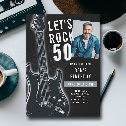 Let's Rock Electric Gitarre Männer 50. Geburtstag Einladung