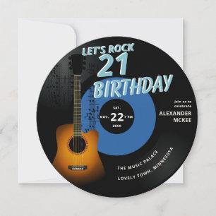 Let's Rock Guitar Musiknoten Blue 21. Geburtstag Einladung