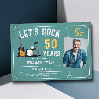 Let's Rock Music Fest Aquamarin Men 50. Geburtstag Einladung